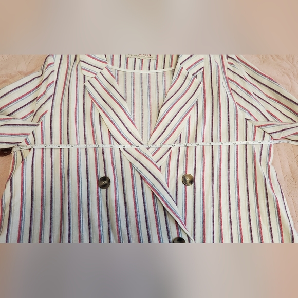 Anthropologie Dolan Anna Double-Breasted Linen blend Striped Blazer Sz L - Picture 4 of 6